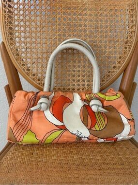 Dollargrand Tropical Floral Fabric & Genuine Leather Handle Handbag| Vacation